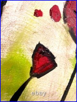 Red Poppies 11 X 14 Neo Impressionist Modern Acrylic Painting Canvas