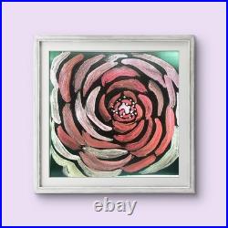 Red Rose Bloom Contemporary Expressionist Original Iradescent Watercolor 8x8