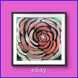 Red Rose Bloom Contemporary Expressionist Original Iradescent Watercolor 8x8