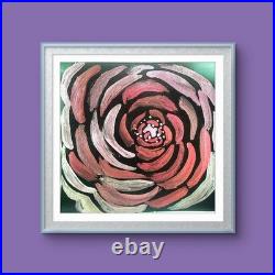 Red Rose Bloom Contemporary Expressionist Original Iradescent Watercolor 8x8