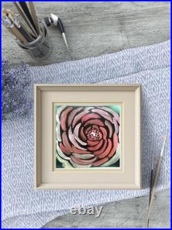 Red Rose Bloom Contemporary Expressionist Original Iradescent Watercolor 8x8