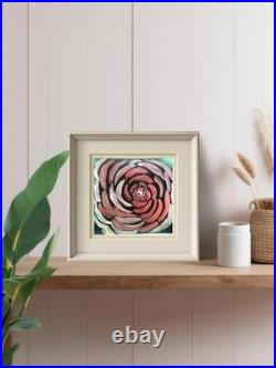 Red Rose Bloom Contemporary Expressionist Original Iradescent Watercolor 8x8