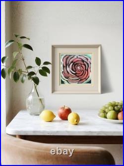 Red Rose Bloom Contemporary Expressionist Original Iradescent Watercolor 8x8