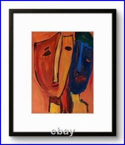 Red and Yellow Modern Abstract Face Expressionism Acrylic on canvas 14x11