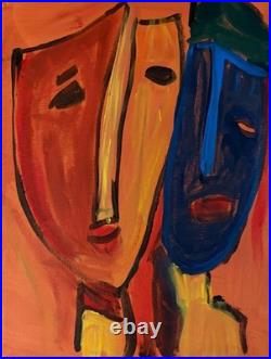 Red and Yellow Modern Abstract Face Expressionism Acrylic on canvas 14x11