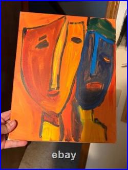 Red and Yellow Modern Abstract Face Expressionism Acrylic on canvas 14x11