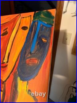 Red and Yellow Modern Abstract Face Expressionism Acrylic on canvas 14x11