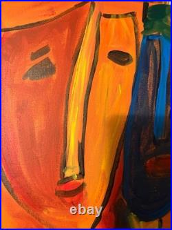 Red and Yellow Modern Abstract Face Expressionism Acrylic on canvas 14x11
