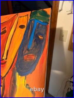 Red and Yellow Modern Abstract Face Expressionism Acrylic on canvas 14x11