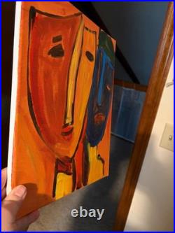 Red and Yellow Modern Abstract Face Expressionism Acrylic on canvas 14x11