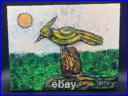 Reverend Bill Comeau Dedo Outsider Folk Art Painting Bird Tree Whimsical Impasto