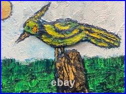Reverend Bill Comeau Dedo Outsider Folk Art Painting Bird Tree Whimsical Impasto