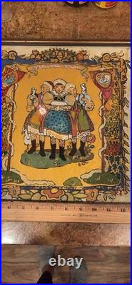 Reverse Glass Folk Art Painting Moravian Festival From 1935
