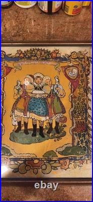 Reverse Glass Folk Art Painting Moravian Festival From 1935