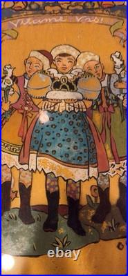 Reverse Glass Folk Art Painting Moravian Festival From 1935