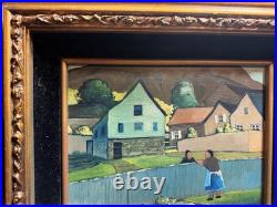 Robert Peet Hooks Signed Oil Painting Village Woman Houses Folk Art Framed 15x13