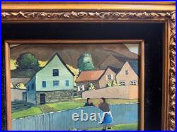 Robert Peet Hooks Signed Oil Painting Village Woman Houses Folk Art Framed 15x13