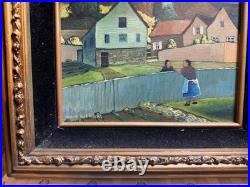 Robert Peet Hooks Signed Oil Painting Village Woman Houses Folk Art Framed 15x13