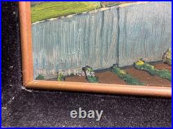 Robert Peet Hooks Signed Oil Painting Village Woman Houses Folk Art Framed 15x13