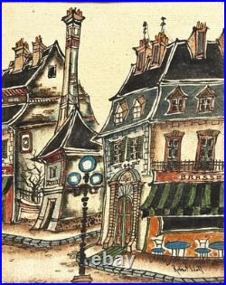 Robert Scott (American), VTG c. 1970's Orig. Folk Art O/C Parisian Street Scene