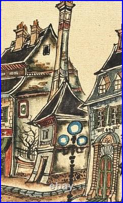 Robert Scott (American), VTG c. 1970's Orig. Folk Art O/C Parisian Street Scene