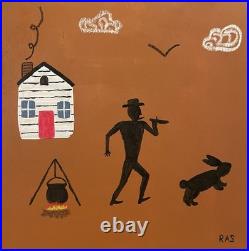 Run, Rabbit, Run Original Folk Art Painting By Randall Stephens