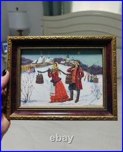 Russian Folk Art Original Painting Signed E. Algazina 2001 Framed