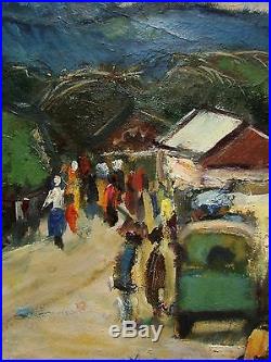 Russian Ukrainian Soviet Oil Painting impressionism folk fair market town