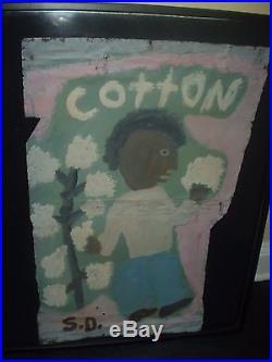 SAM DOYLE S. D. GULLAH'71 Painting 18 x 24 Girl Cotton FOLK ART MANNER OF