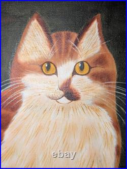 SIGNED ORIGINAL PAINTING FOLK ART STRIPED ORANGE TABBY CAT 1981 C LOVELAND 16x12
