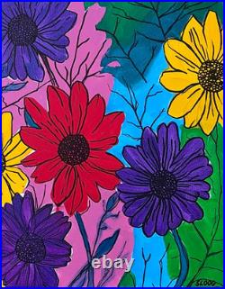 SLOOG Original Art Modern Wall Decor Painting on Canvas 11x14 Illustrated Flower