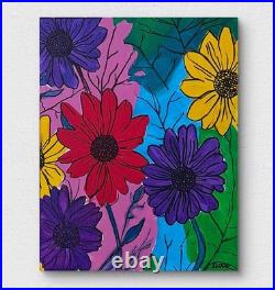 SLOOG Original Art Modern Wall Decor Painting on Canvas 11x14 Illustrated Flower