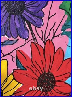 SLOOG Original Art Modern Wall Decor Painting on Canvas 11x14 Illustrated Flower