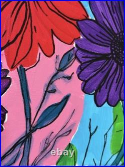 SLOOG Original Art Modern Wall Decor Painting on Canvas 11x14 Illustrated Flower
