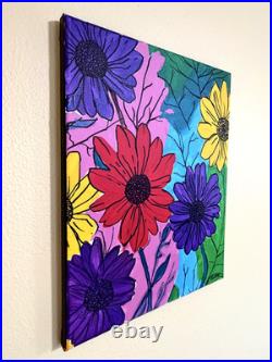 SLOOG Original Art Modern Wall Decor Painting on Canvas 11x14 Illustrated Flower