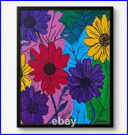 SLOOG Original Art Modern Wall Decor Painting on Canvas 11x14 Illustrated Flower