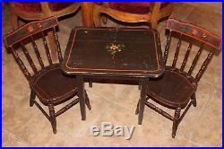 SO CUTE! Antique Primitive Folk Art Painted Childs Table and Chairs Set AAFA