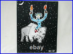 STATUE OF LIBERTY WHITE BUFFALO IN SPACE OUTSIDER POLITICAL FOLK ART Jr CHARLIE