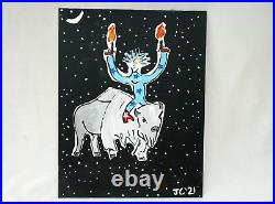 STATUE OF LIBERTY WHITE BUFFALO IN SPACE OUTSIDER POLITICAL FOLK ART Jr CHARLIE