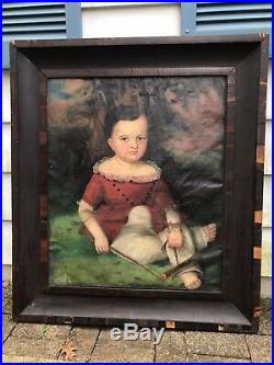 STUNNING 19TH CENTURY AMERICAN FOLK Young BOY OIL PAINTING by Susan Walters