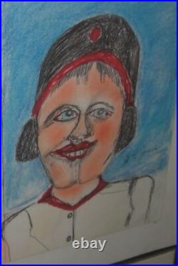 S L JONES Folk Art Outsider artist painting signed Two Faces (cat #9)