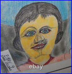 S L JONES Folk Art Outsider artist painting signed Two Faces (cat #9)
