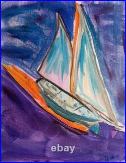 Sail Boat Unique Abstract Expressionism Wall Art Canvas