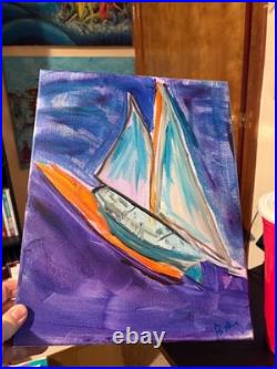 Sail Boat Unique Abstract Expressionism Wall Art Canvas