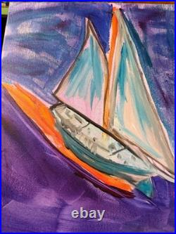 Sail Boat Unique Abstract Expressionism Wall Art Canvas