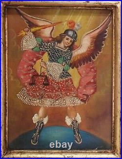 Saint Michael Original Painting & Mliagro Handmade Retablo Wood Mexican Folk Art