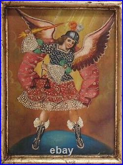 Saint Michael Original Painting & Mliagro Handmade Retablo Wood Mexican Folk Art