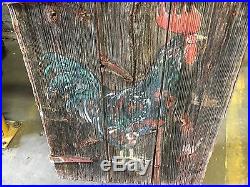 Salvaged PA barn door with folk art like painting of rooster GREAT detail 44x30