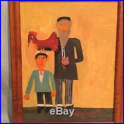 Samuel Granatt (American) Folk Oil on Canvas Painting Jewish Rabbi with Chicken