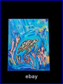 Sea Turtle 11 X 14 acrylic painting canvas original Abstract Folk Outsider Art Sea Turtle 11 X 14 acrylic painting canvas original Abstract Folk Outsider Art